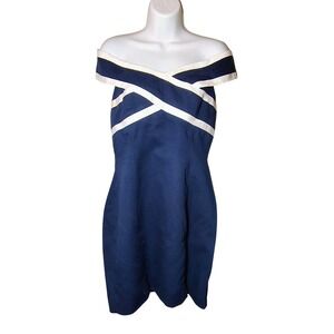 Linda‎ Segal Navy Blue Off The Shoulder Dress Size 10 Y2K party vintage designer